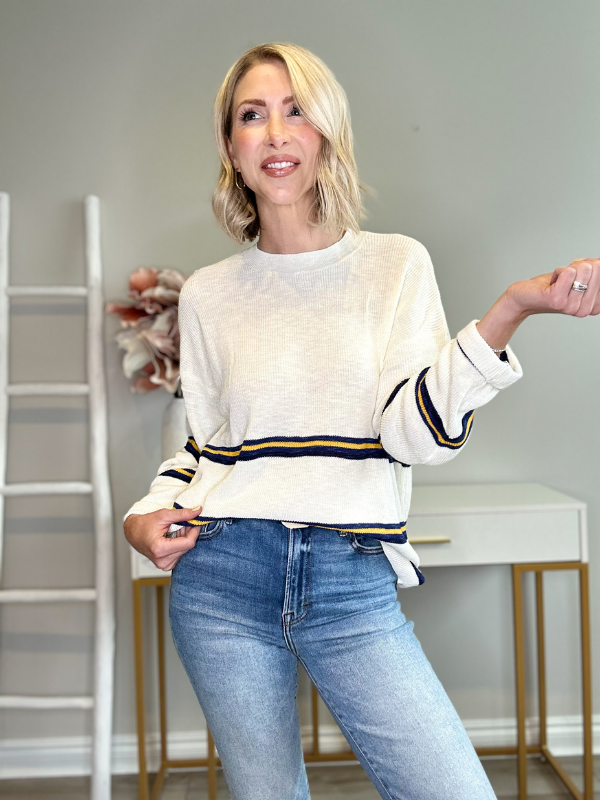PREP IN YOUR STEP KNIT TOP - STRIPED