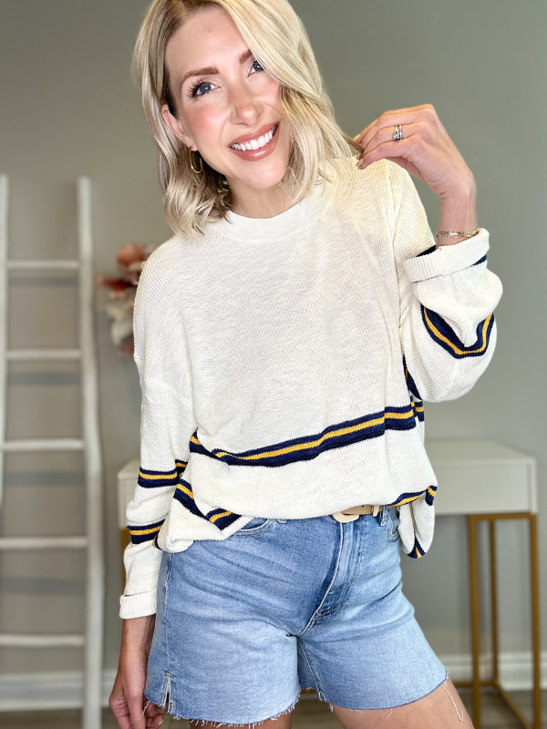 PREP IN YOUR STEP KNIT TOP - STRIPED