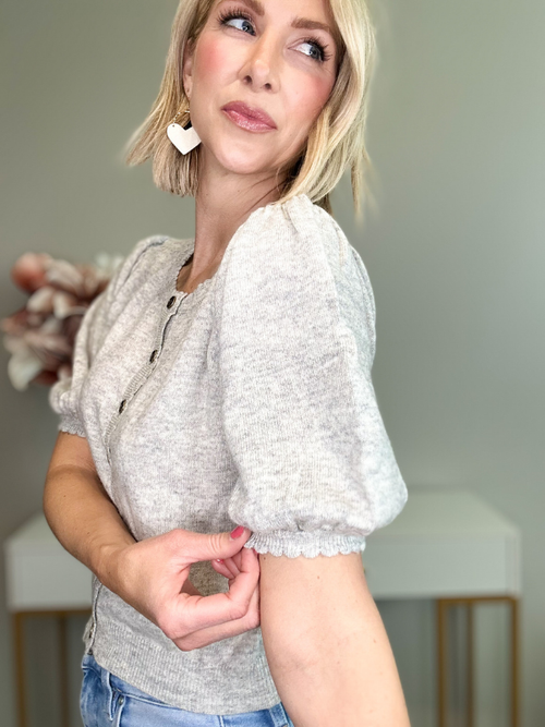 SERENITY PUFF SLEEVE CARDIGAN - HEATHER GRAY