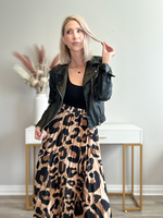 OUT IN THE WILD LEOPARD MIDI SKIRT