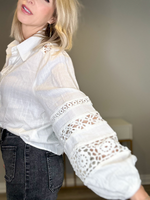 CANDACE CROCHET TRIM BUTTON DOWN SHIRT - OFF WHITE