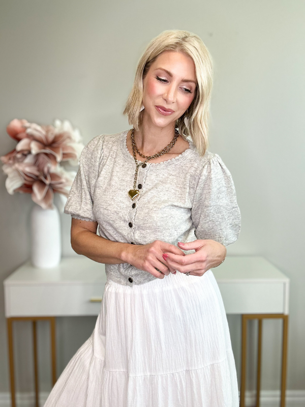 SERENITY PUFF SLEEVE CARDIGAN - HEATHER GRAY