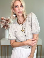 SERENITY PUFF SLEEVE CARDIGAN - HEATHER GRAY