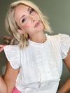 SWEET + CHIC RUFFLE TRIM BUTTON DOWN TOP