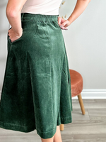 PATRICIA CORDUROY BUTTON DOWN SKIRT - GEMSTONE GREEN