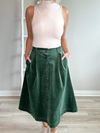 PATRICIA CORDUROY BUTTON DOWN SKIRT - GEMSTONE GREEN