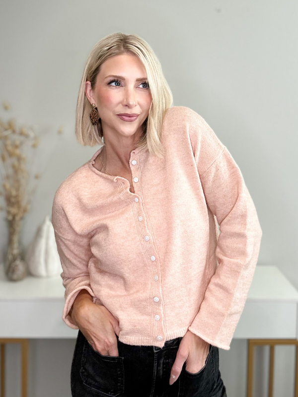 THE EVERYDAY BUTTONED CARDIGAN - PEACH