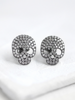 SPARKLY SKULL STUDS - BLACK RHODIUM