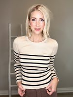 LAYERED UP STRIPED KNIT TOP - OATMEAL
