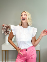 SWEET + CHIC RUFFLE TRIM BUTTON DOWN TOP