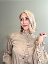RUFFLED CHARM BUTTON-UP BLOUSE - SAND BEIGE
