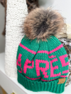 APRES ALL DAY KNIT POM HAT - GREEN & PINK