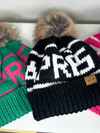 APRES ALL DAY KNIT POM HAT - GREEN & PINK
