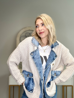 ELODIE MIXED MEDIA JACKET - CREAM/DENIM