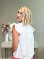 SWEET + CHIC RUFFLE TRIM BUTTON DOWN TOP