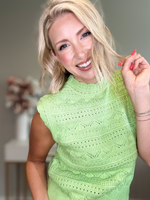 BURST OF SUMMER POINTELLE SWEATER TOP - PASTEL LIME