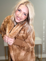 WINTER WARMTH PLUSH HOODED OPEN JACKET - BROWN TIE DYE