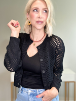 CHLOE CROCHET BUTTON DOWN CARDIGAN  - BLACK