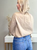 RUFFLED CHARM BUTTON-UP BLOUSE - SAND BEIGE
