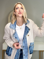 ELODIE MIXED MEDIA JACKET - CREAM/DENIM