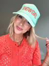 SHOWGIRL EMBROIDERED HAT - TEAL/ORANGE