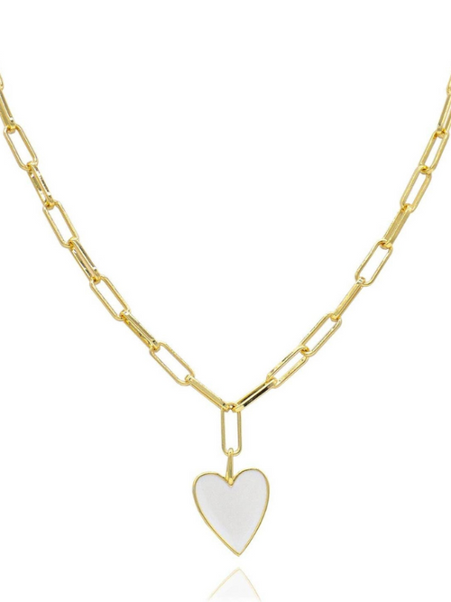 heart necklace on paperclip chain