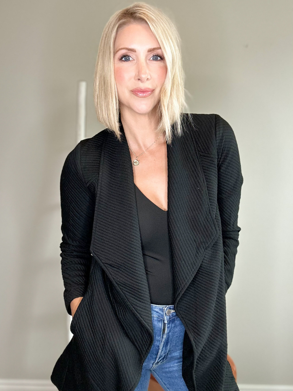 ELIZABETH OPEN FRONT CARDIGAN - BLACK