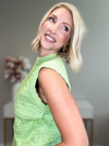 BURST OF SUMMER POINTELLE SWEATER TOP - PASTEL LIME