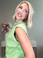 BURST OF SUMMER POINTELLE SWEATER TOP - PASTEL LIME