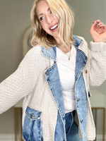 ELODIE MIXED MEDIA JACKET - CREAM/DENIM