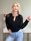 CHLOE CROCHET BUTTON DOWN CARDIGAN  - BLACK