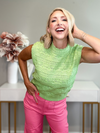 BURST OF SUMMER POINTELLE SWEATER TOP - PASTEL LIME