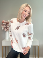 SEQUIN TOUCHDOWN KNIT SWEATER - CREAM