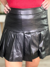 MACIE FAUX LEATHER PLEATED MINI SKIRT - BLACK