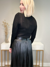 THE SLOANE FAUX LEATHER PLEATED MIDI SKIRT - BLACK