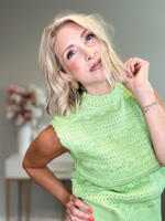 BURST OF SUMMER POINTELLE SWEATER TOP - PASTEL LIME