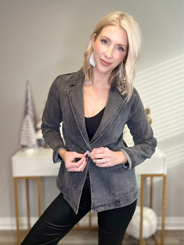 DAZZLE IN DENIM BLAZER - CHARCOAL