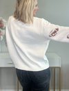 SEQUIN TOUCHDOWN KNIT SWEATER - CREAM