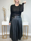 THE SLOANE FAUX LEATHER PLEATED MIDI SKIRT - BLACK