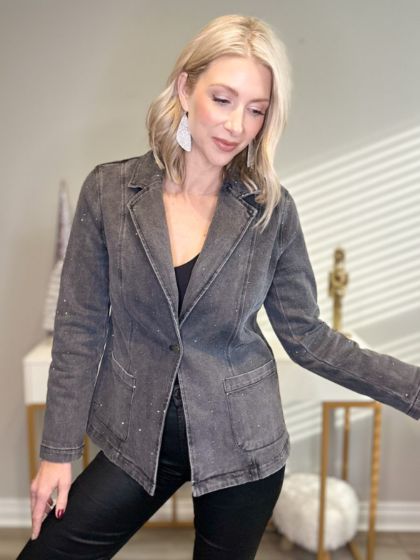 DAZZLE IN DENIM BLAZER - CHARCOAL