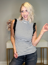 SAVANNAH LEATHER RUFFLE SLEEVE TANK TOP - BLACK/WHITE STRIPE