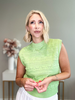 BURST OF SUMMER POINTELLE SWEATER TOP - PASTEL LIME