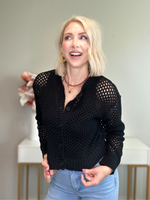 CHLOE CROCHET BUTTON DOWN CARDIGAN  - BLACK