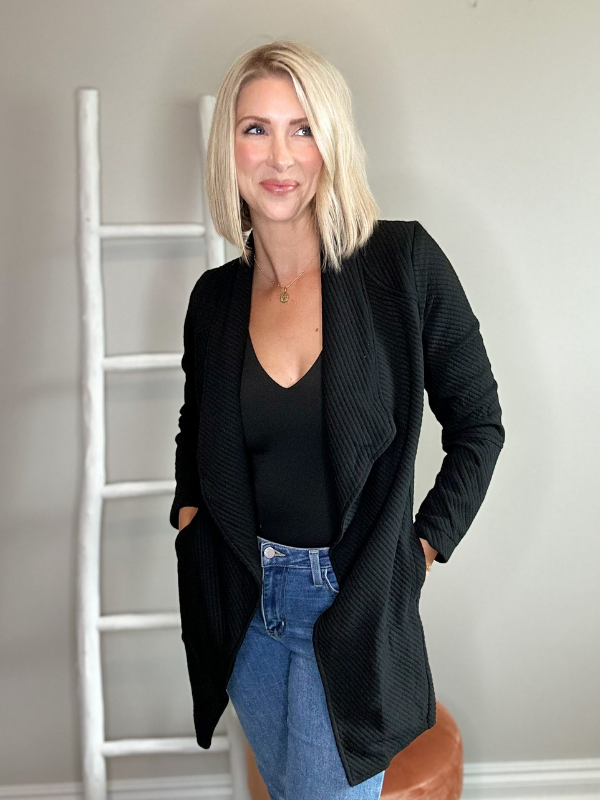 ELIZABETH OPEN FRONT CARDIGAN - BLACK