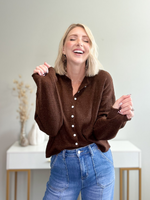 THE EVERYDAY BUTTONED CARDIGAN - CHOCOLATE