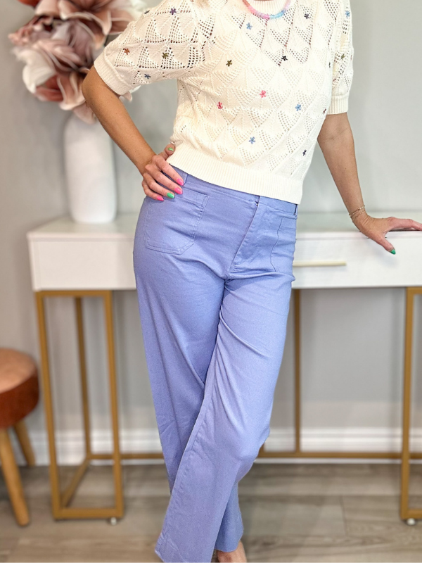 SKYLINE CROPPED WIDE LEG PANTS - CORNFLOWER BLUE