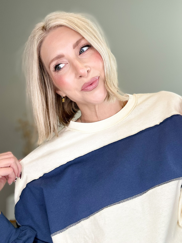 A GIRL'S DREAM STRIPED PULLOVER - NAVY + CREAM