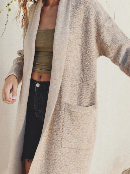 ROWAN OPEN FRONT LONG CARDIGAN - NATURAL