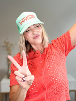 SHOWGIRL EMBROIDERED HAT - TEAL/ORANGE