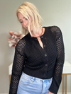 CHLOE CROCHET BUTTON DOWN CARDIGAN  - BLACK